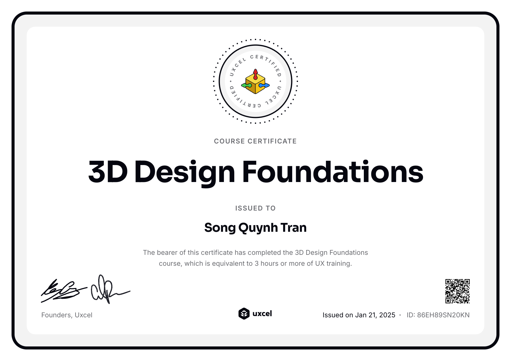 Song Quynh Tran's certificate